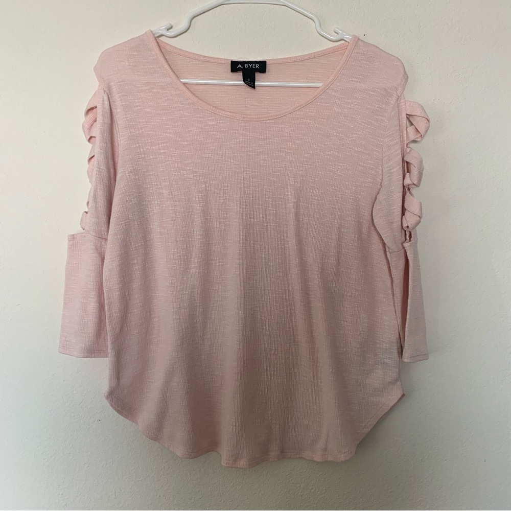 A. Byer Women's Soft Pink Top with Sleeve Cutouts   Size Small